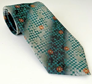 VTG Liebert Tie Geometric Checkered Teal Gray Green Silk Necktie Made in USA - Bild 1 von 8
