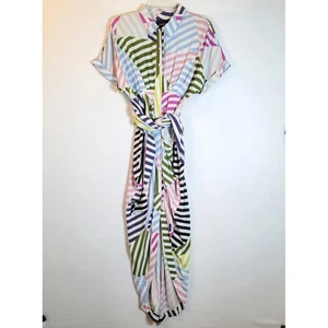 Le Superbe Damen Miko geometrische Streifen Wickel Shirt Kleid Midi Größe 6 bunt - Bild 1 von 9