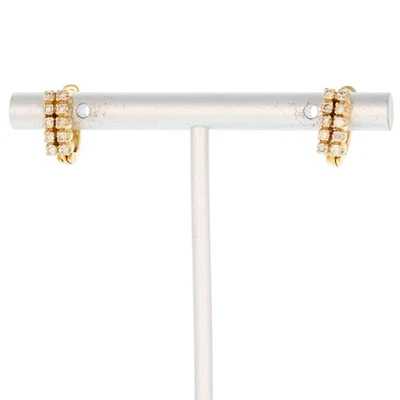 Par de aretes tipo argolla Huggie de dos filas de diamantes de corte redondo de 0,37 quilates de oro amarillo de 14 k Foto 1 de 4