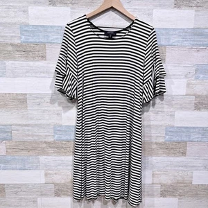 Karen Kane Striped Flutter Sleeve T Shirt Dress Black White Casual Womens XL - Picture 1 of 7