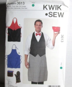 Kwik Sew 3613 Sewing Pattern Aprons Mitt Pot Holder Alphabet Tux Style Apron NEW - Picture 1 of 8