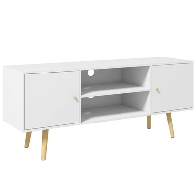Cable Management TV Stand Cabinet With Wood Legs White HomeWiseUK - Image 1 of 4
