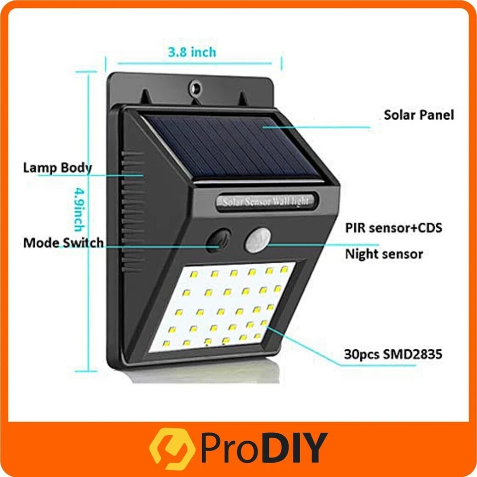 6pcs  Solar Power Lamp 100 LED Lights  Motion Sensor Outdoor Security Lamp Wall - Image 1 of 4