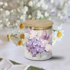 Butterfly Floral Frosted Candle Jar, Tealight With Timer Included - Picture 1 of 7