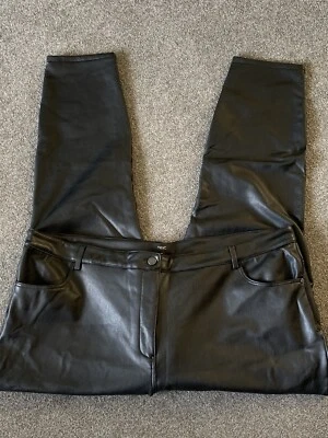 Next Faux Leather Jeans Black Tapered Leg Trousers Plus Size 24 R Stretchy - Image 1 of 4