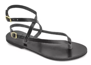 Antike griechische Ledersandalen Damen Gladiatorenstil handgefertigt Slingback Riemen - Bild 1 von 3