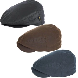 Barbour Mens Cheviot Wax Flat Cap Navy Blue Or Olive Green Fleece Various Sizes - Picture 1 of 5