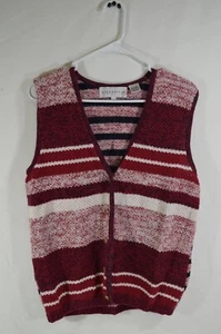 VTG Highgate ltd Striped Vest Red and White Petite M Cotton Ramie T54 - Picture 1 of 4