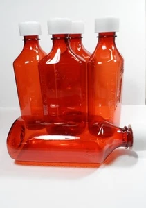 Graduated Ovals Amber Medicine Plastic Bottles/Caps Large 12 OZ Size-Pak of 25 - Picture 1 of 4