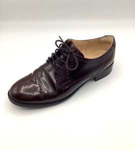 Clarks Womens Ladies Burgundy Patent Leather Flat Brogue Shoes Size UK 6D Used