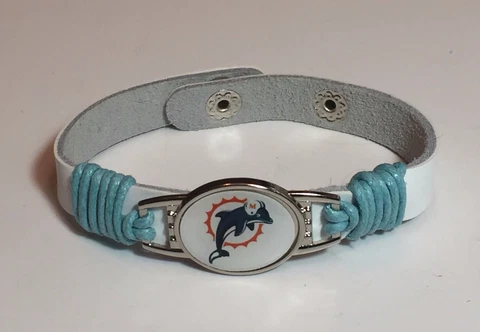 New Miami Dolphins Leather Adjustable Bracelet, Gift for Her Mom Him Dad Cover