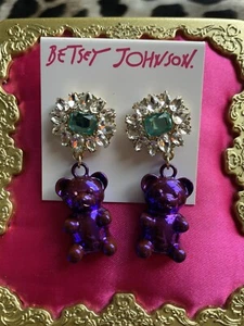 Pendientes de cristal brillantes Betsey Johnson Punk N Spice púrpura oso de goma caramelo - Imagen 1 de 2