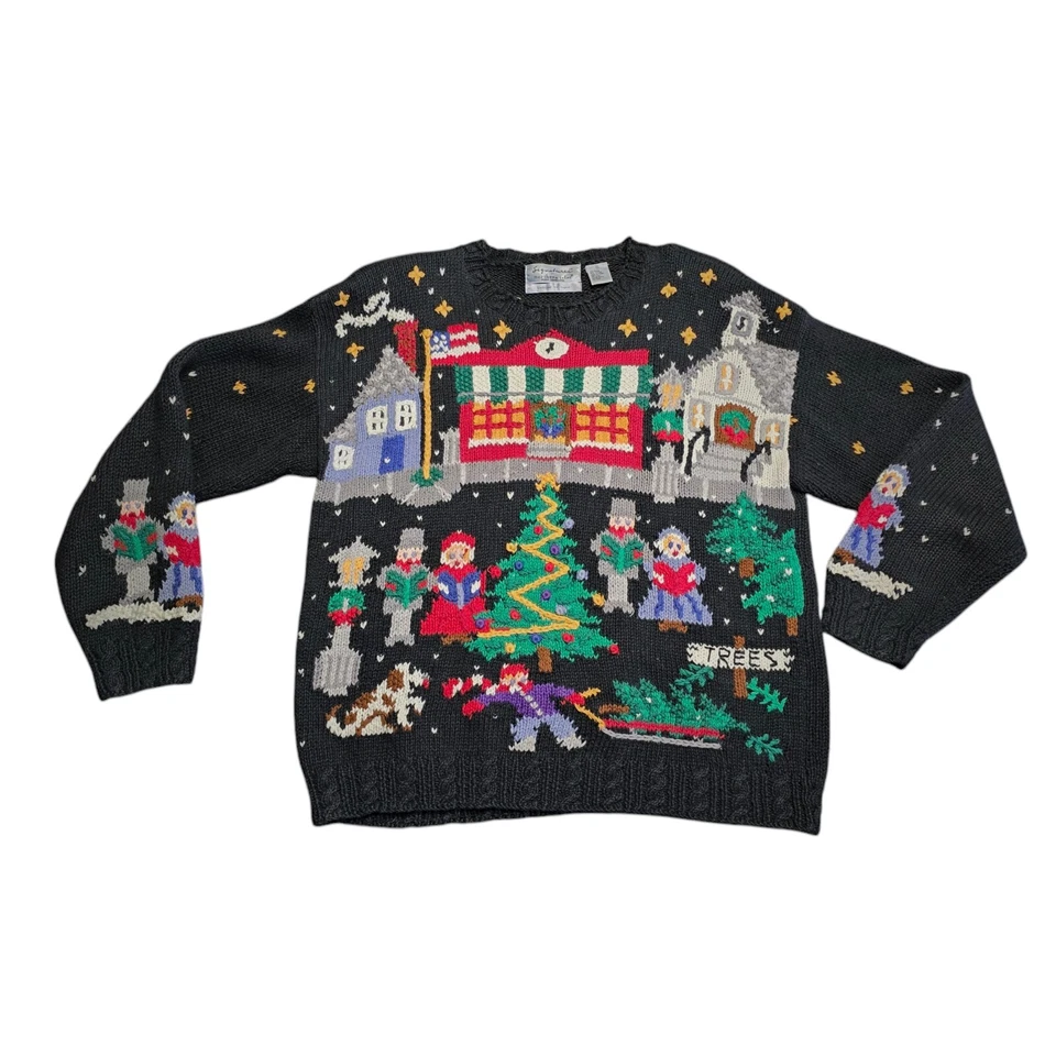 Suéter de Navidad Feo de Northern Isles Signature Unisex XL Árboles Villancicos Negro Foto 1 de 4