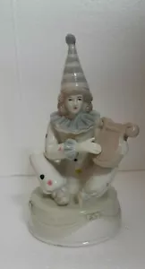 Vintage 1980s Porcelain Clown Figurine Playing Harp - Picture 1 of 12