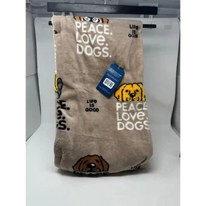 Life Is Good Peace Love Dogs Plush Fleece NWT 50x70” - Picture 1 of 3