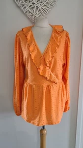 Ladies Womens Boohoo Orange Ruffle Trim Broderie Anglaise Blouse Top Size 22 - Picture 1 of 5