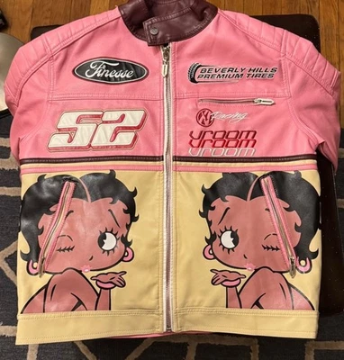 Chaqueta Betty Boop Racing Tocado Clásico Cuero Vintage Años 90 Rosa Foto 1 de 4