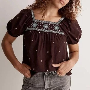 Madewell Embroidered Crinkle Cotton Bubble-Sleeve Top Size Small NWT - Picture 1 of 10