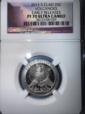 2012 S Clad Hawaii Volcanoes NP Quarter Proof PF70 UC NGC Early Releases - Image 1 of 2