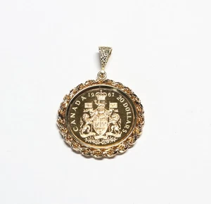 1967 Canada RCM Royal Canadian Mint $20 Gold Coin in 14K Rope Pendant - Picture 1 of 6
