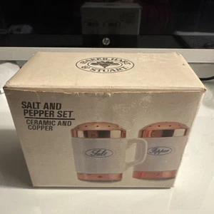 Vintage Baker Hart & Stuart White Ceramic With Copper Tops Salt & Pepper Shaker - Picture 1 of 16