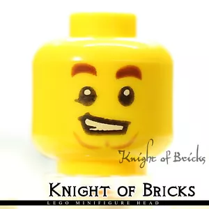 LEGO Minifigura Cabeza AMARILLA Macho Marrón Cejas Flexionada Sonrisa Ancla Barba - Imagen 1 de 2