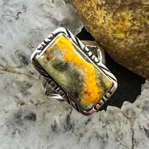 Native American Sterling Silver Bumblebee Jasper Bar Ring Size 5.25 For Women - Picture 1 of 10