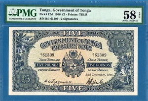 Tonga, 5 Pounds, 1966, AUNC-PMG58EPQ, P12d - Picture 1 of 2