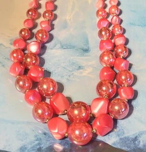 Collar Vintage Rosa Mediados de Siglo Doble Hilo Cuentas Collar, rd02-34 - Imagen 1 de 6