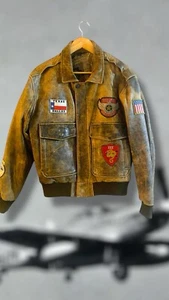 Vintage Leather Bomber Flight Jacket Mens Small Jon Paris WW2 Vietnam Patches - Picture 1 of 23