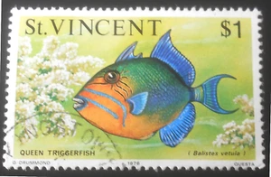 Saint Vincent - 1976 Definitive Fishes 1 EC$ Queen Triggerfish used (29) - - Photo 1/1