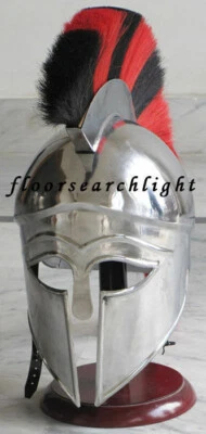 Коринфский шлем с черным и красным плюмом морской серебристый греческий с деревянной подставкой - Изображение 1 из 4