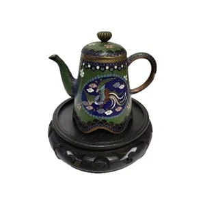 Antike japanische Cloisonne Deckel Teekanne Emaille Schmetterlinge & Phönix Goldstein - Bild 1 von 15