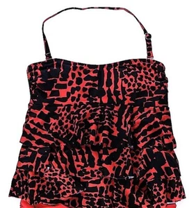 Top Tankini Island Escape Bandini Halter en Niveles Talla 10 Coral y Negro Geo Estampado - Imagen 1 de 13