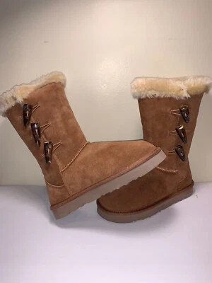 STYLE & CO NEW  SZ 6 M CHESTNUT BUTTON SUEDE LINED WOMEN ANKLE BOOTS  BRS-6 — 第 1/4 张图片
