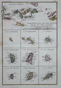 KARIBIK - JUNGFERNINSELN - ERGÄNZUNG POUR LES ANTILLES VON R BONNE, 1780. - Bild 1 von 1