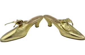Vintage Jacques Levine Couture Mules Heels 8.5B Gold Metallic Women's - Picture 1 of 14