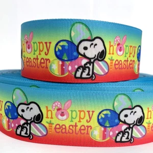 GROSGRAIN RIBBON 5/8", 7/8",1.5", 3" Happy Easter Eggs Printed Dogs - Picture 1 of 1