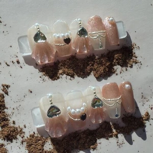 Press on Nails,100%Handmade. Meerjungfrau Wasserlinie, Luxus Nägel. Größe S - Bild 1 von 18