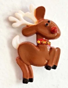 RARE Hallmark PIN Christmas Vintage REINDEER RUDOLPH 1973 Brooch EARLY HTF - Picture 1 of 4