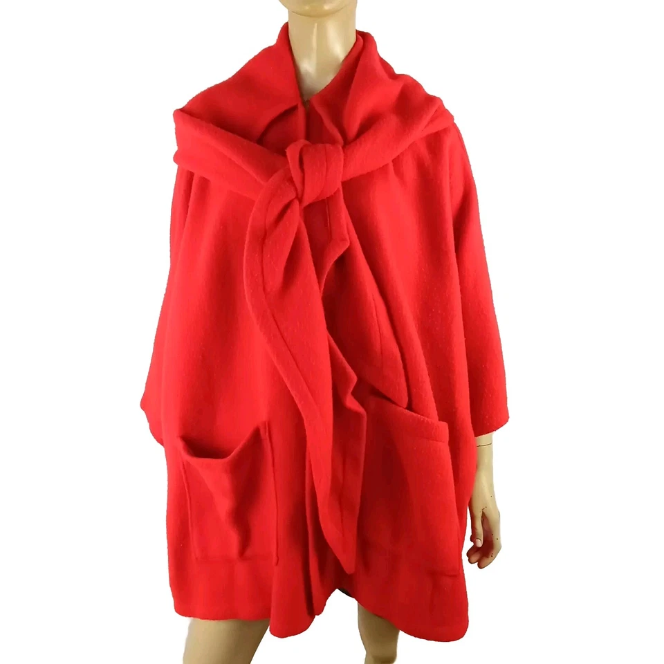 KATHLEEN for Sweet Herb vintage cape red fleece made in USA poncho wrap - Image 1 of 4