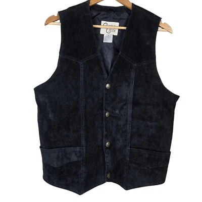 Chaleco Cripple Creek Para Hombre Negro Gamuza Cuero Forrado Vaquero Occidental Botón Talla M Foto 1 de 4