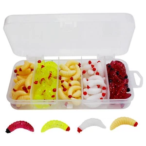 125pcs/Kit 1'' Maggot Grub Soft Fishing Lure Glow Worm Bait Artificial Earthworm - Picture 1 of 11