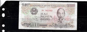VIETNAM #107a 1988 OLD VG USED OLD 2000 DONG BANKNOTE BILL PAPER MONEY CURRENCY - Picture 1 of 1