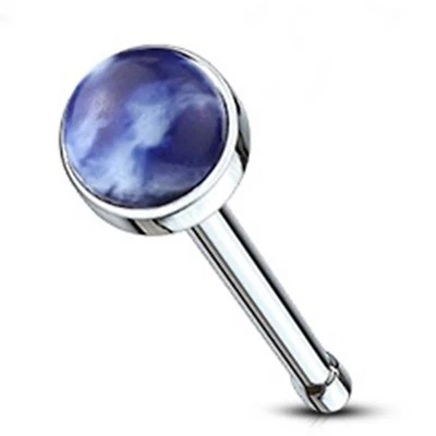 Nose Bone Ring Stone Sodalite Blue 3mm Head 20 Gauge 1/4" Steel  - Image 1 of 3