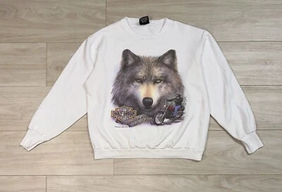 Suéter de cuello redondo Harley Davidson 1992 vintage 3D emblema Wolf motocicleta talla M Foto 1 de 4