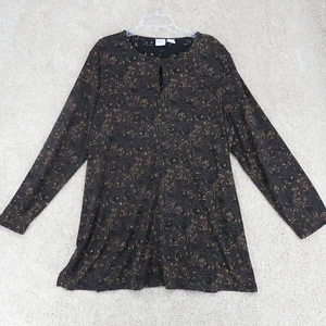 Giorgio Fiorlini Womens Plus 22W/24W Black Brown Hearts Geometric Split Blouse - Picture 1 of 8