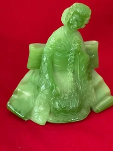 Wony Italy Faux Green Jade 7.5" Tall, Asian Geisha Girl Woman Figurine - Picture 1 of 7