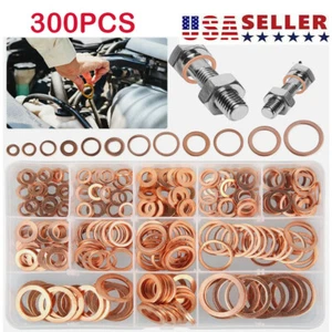 300x Car Drain Bolt Crush Washers Copper Oil Plug Gasket Seal Ring Assorted Set - Picture 1 of 11