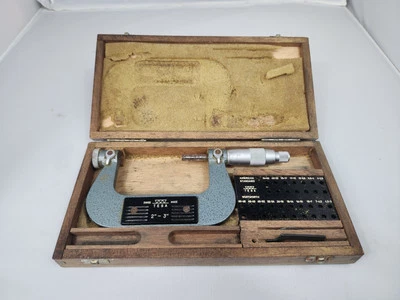 Micrómetro de rosca de tornillo Tesa 2-3" con estuche de madera original - suizo Foto 1 de 4